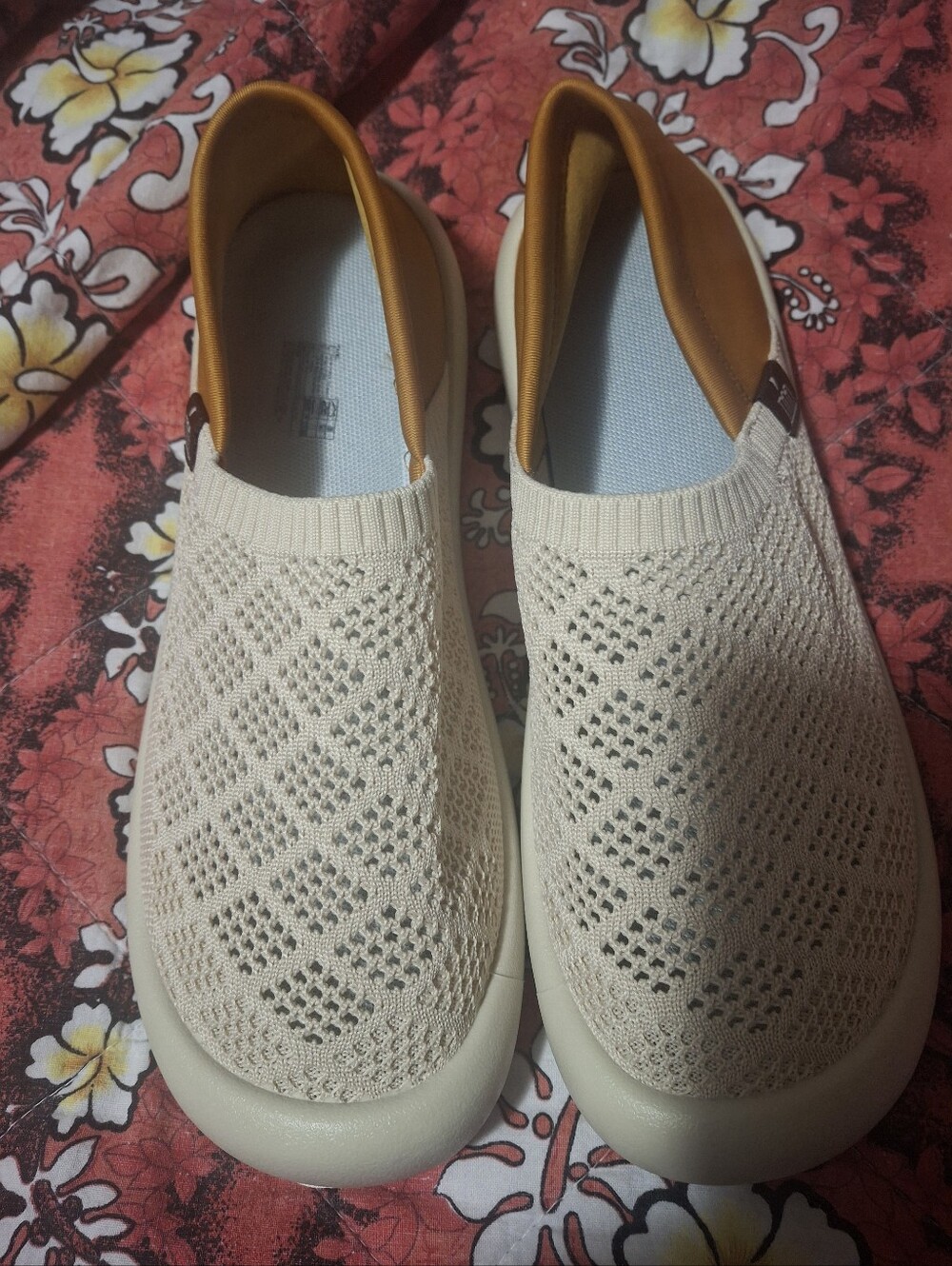 Knit Slip-On Sneakers in Cream with Tan Lining